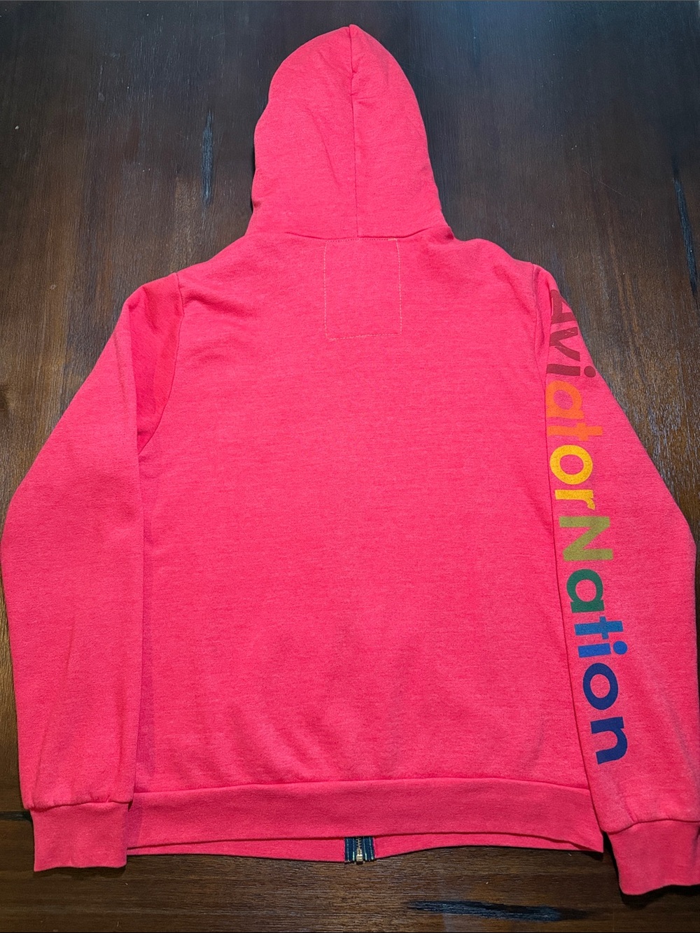 Aviator Nation Heather Red Zip Hoodie with Rainbow Sleeve Logo XL - Picture 5 of 6